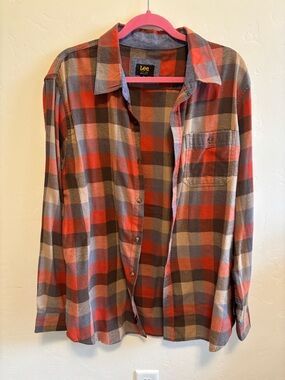 Lee Orange and Gray Plaid Button-Down Shirt